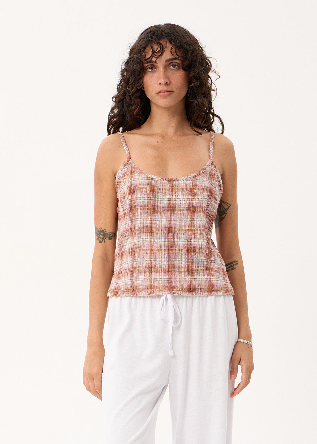 AFENDS Bree - Seersucker Sleeveless Top - Desert Check