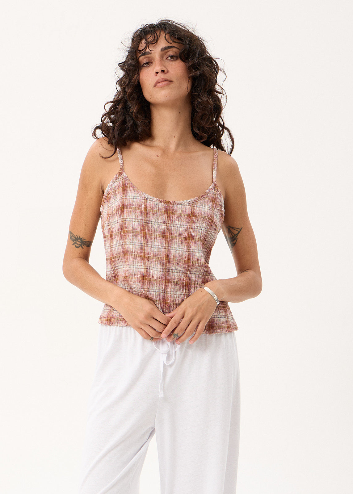 AFENDS Bree - Seersucker Sleeveless Top - Desert Check