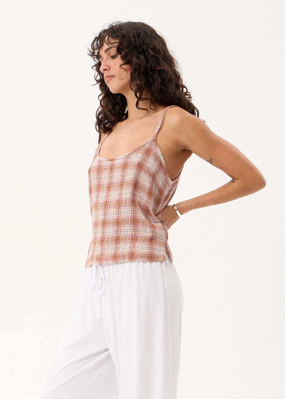 AFENDS Bree - Seersucker Sleeveless Top - Desert Check