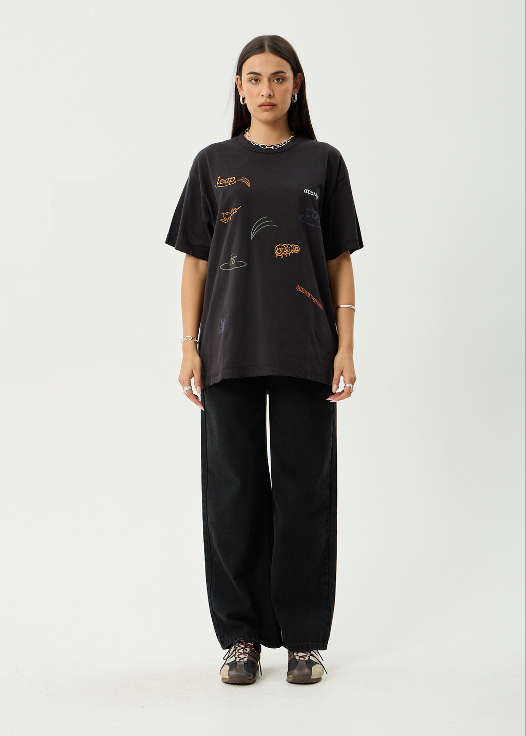 AFENDS Mens Leap - Heavyweight Boxy Tee - Stone Black