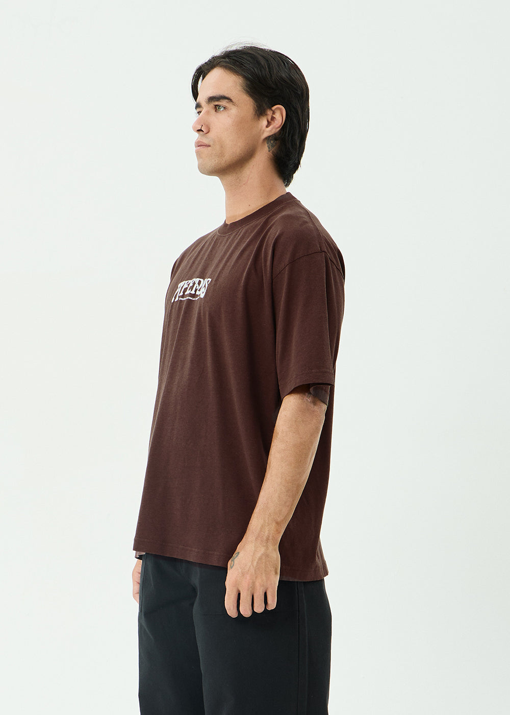 AFENDS Mens Perception - Boxy Tee - Washed Coffee