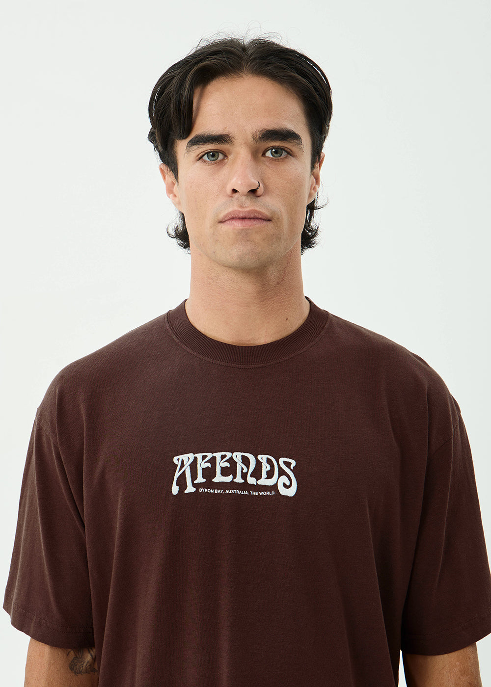 AFENDS Mens Perception - Boxy Tee - Washed Coffee