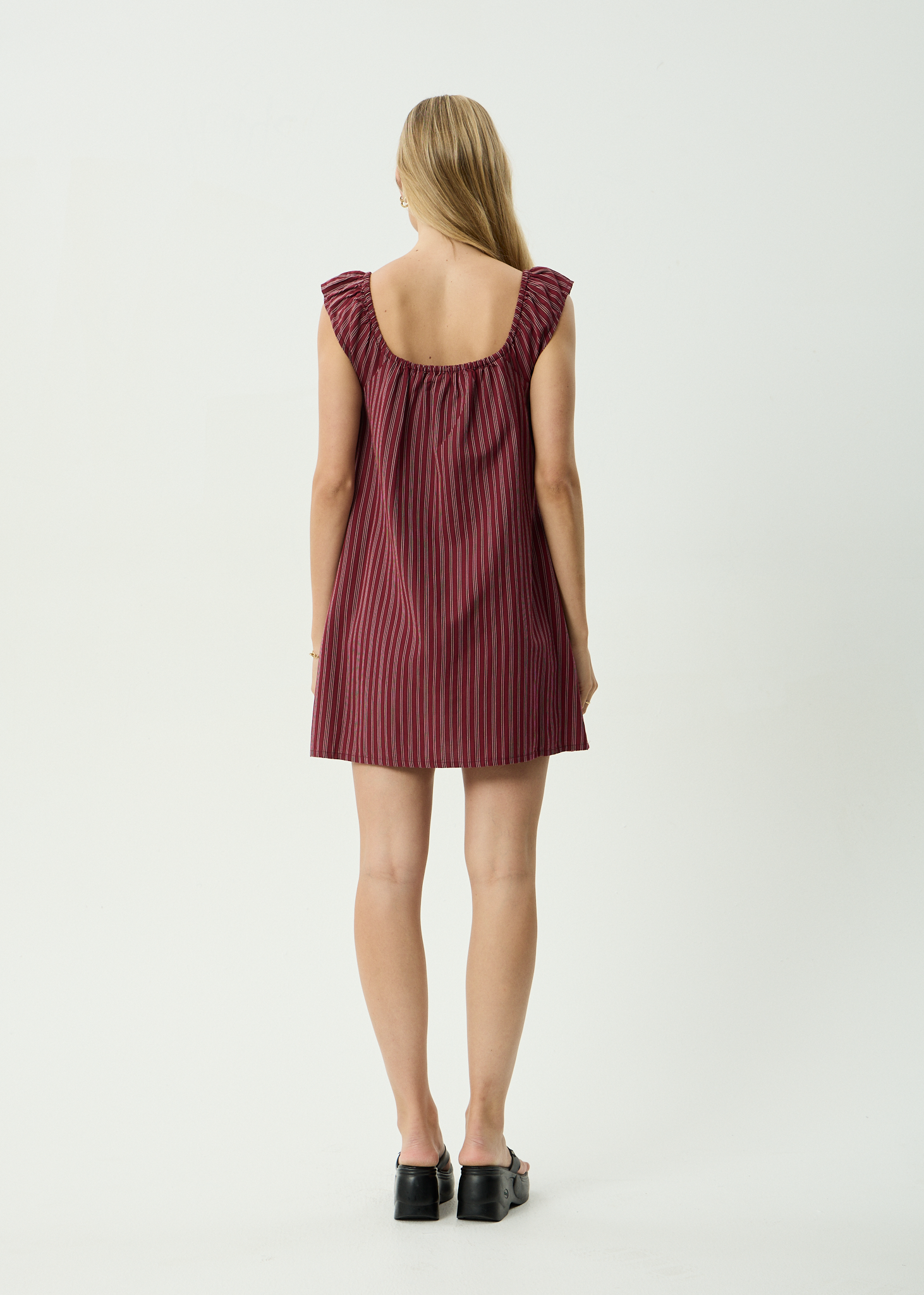 AFENDS Womens Ledger - Mini Dress - Burgundy Stripe