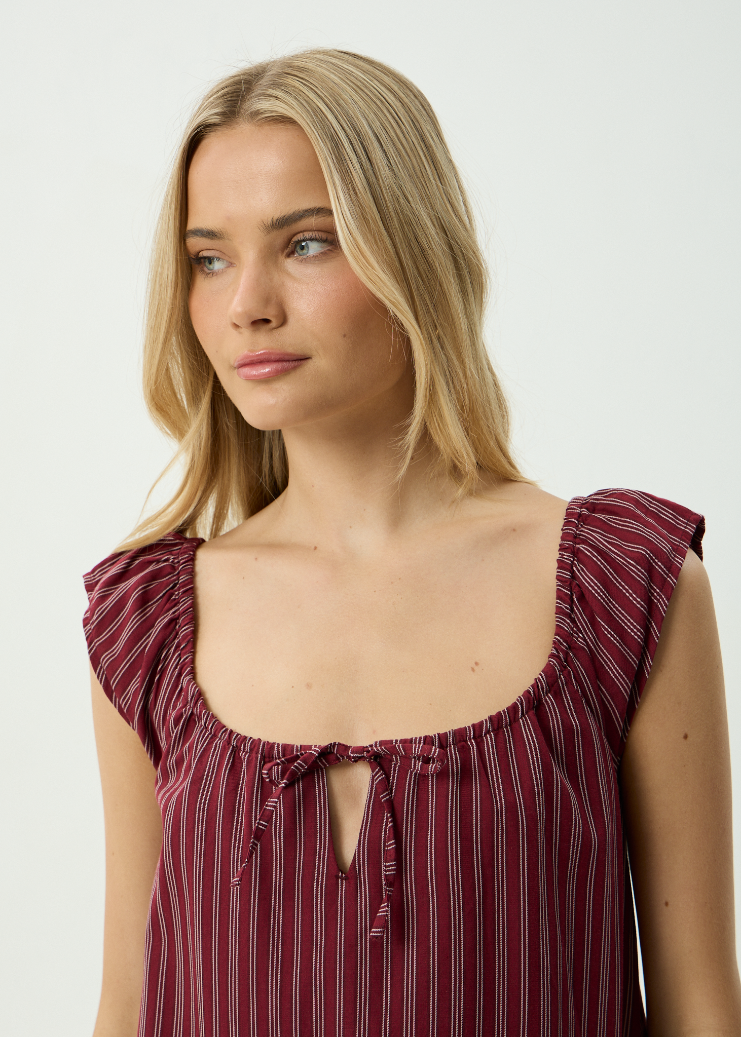AFENDS Womens Ledger - Mini Dress - Burgundy Stripe