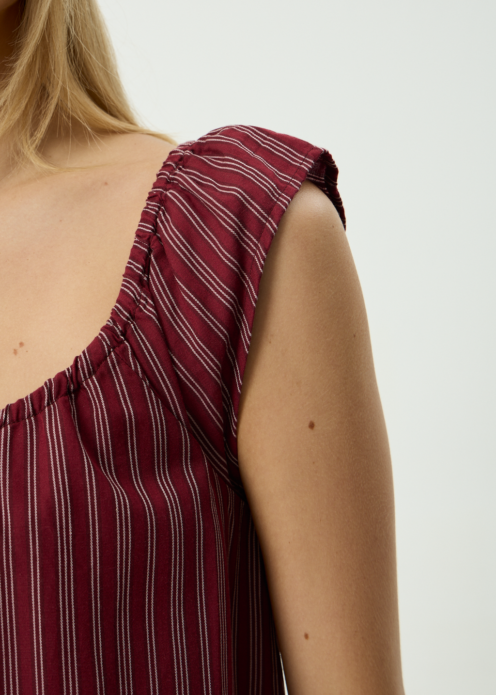 AFENDS Womens Ledger - Mini Dress - Burgundy Stripe