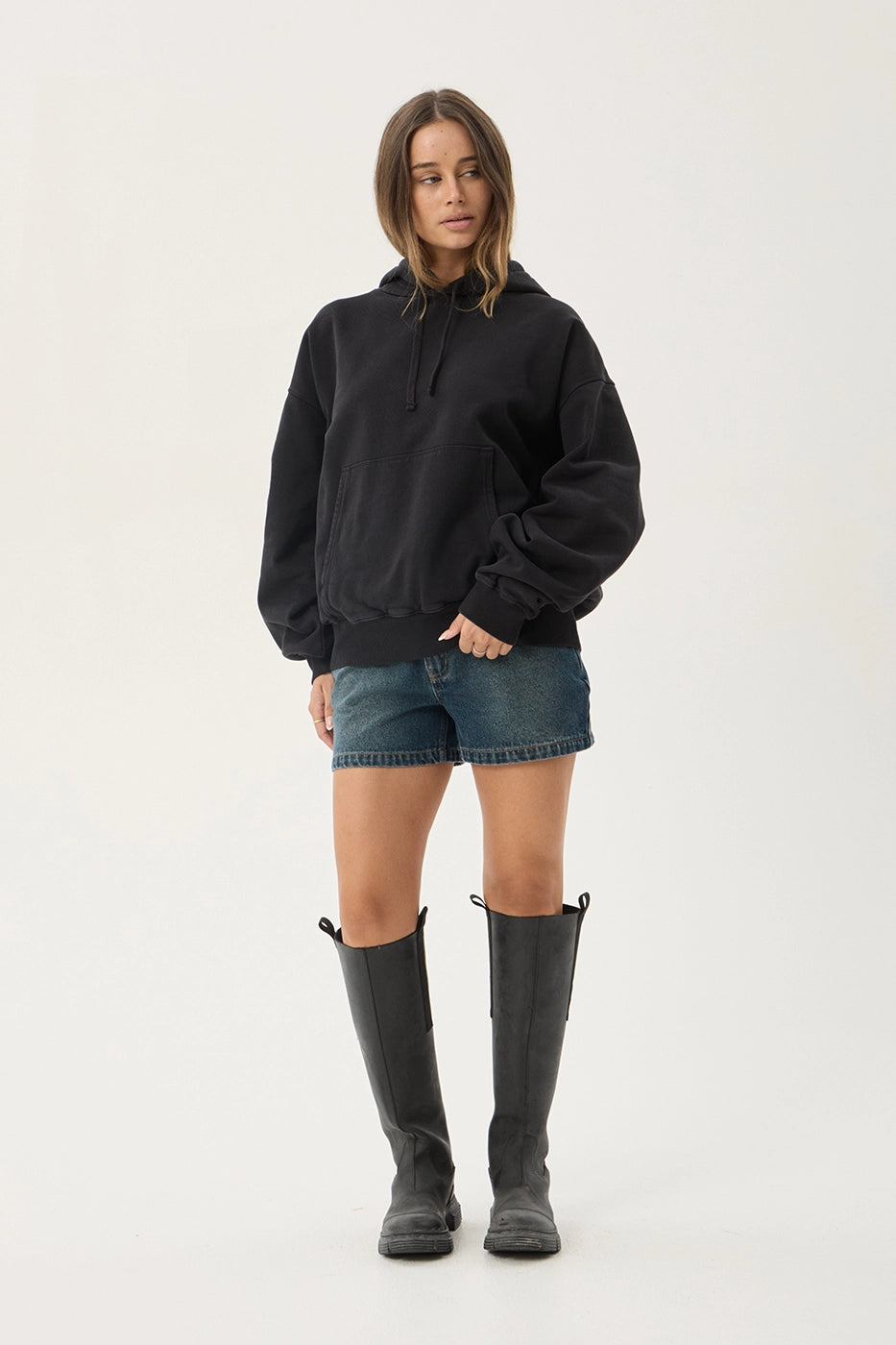 AFENDS Mens Genesis - Boxy Pull On Hood - Stone Black