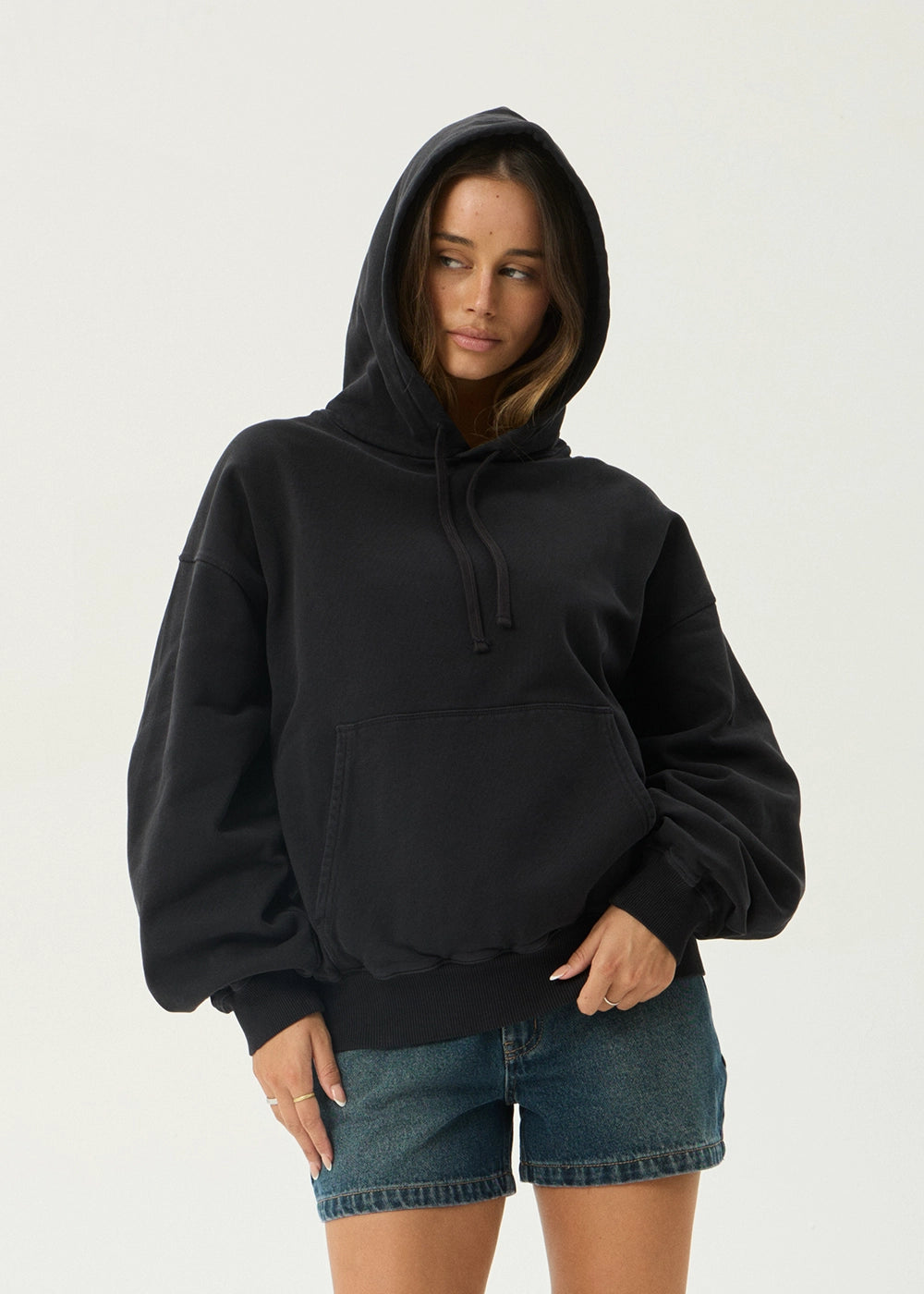 AFENDS Mens Genesis - Boxy Pull On Hood - Stone Black