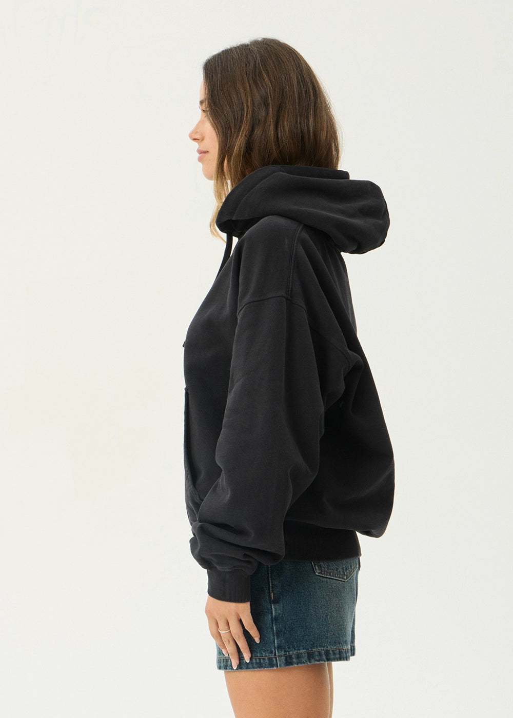 AFENDS Mens Genesis - Boxy Pull On Hood - Stone Black