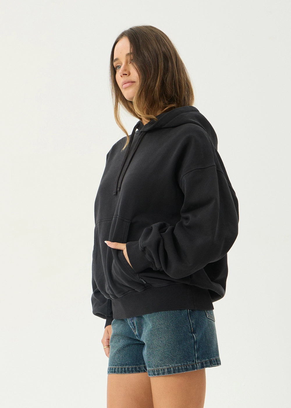 AFENDS Mens Genesis - Boxy Pull On Hood - Stone Black