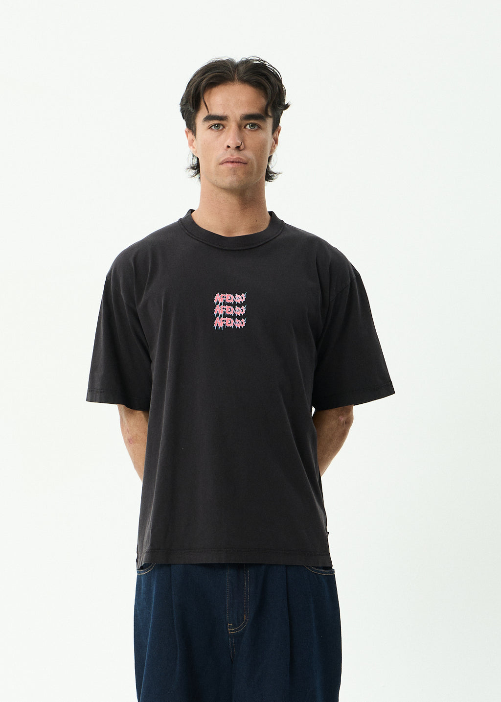 AFENDS Repetition - Boxy Tee - Stone Black