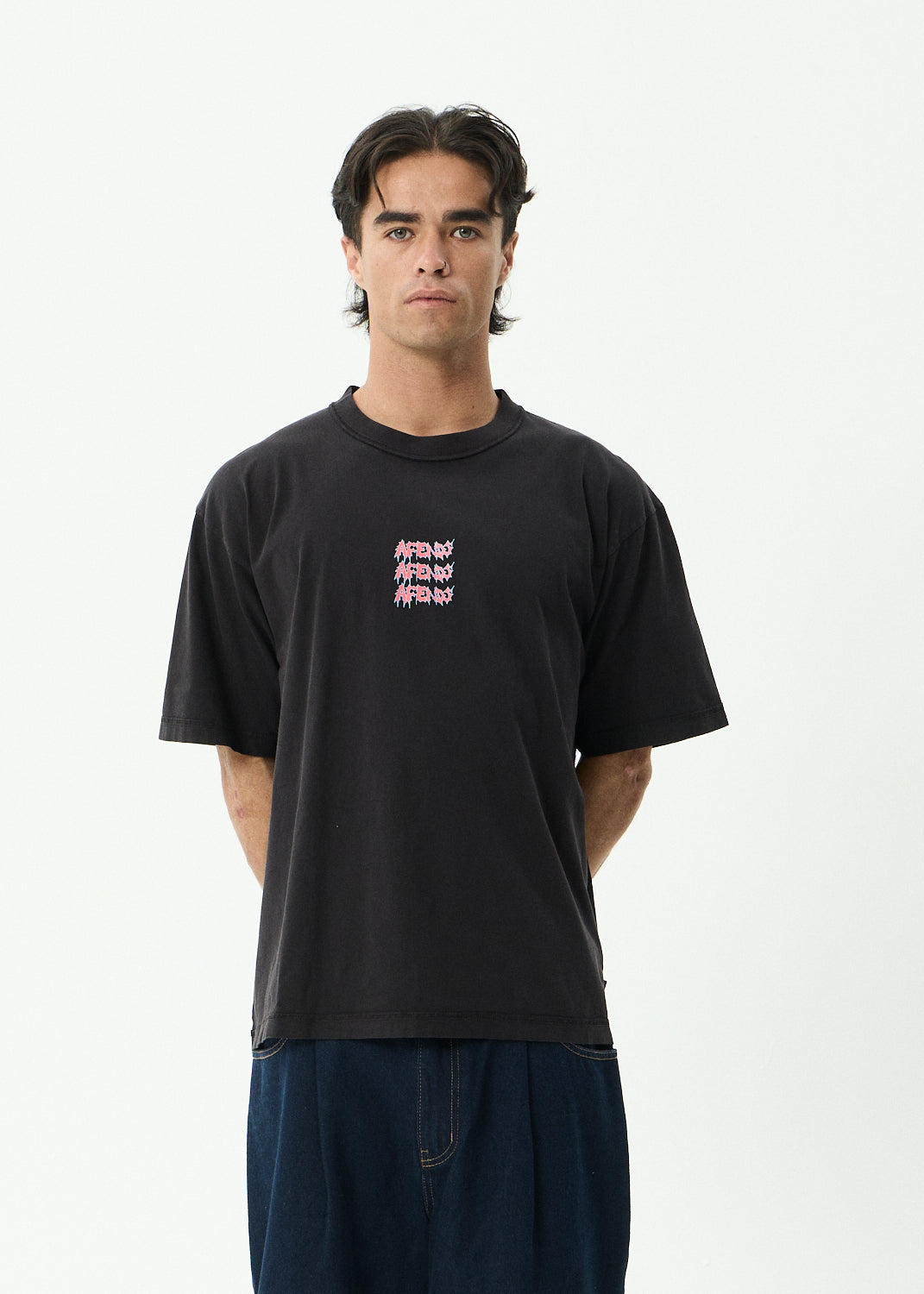 AFENDS Repetition - Boxy Tee - Stone Black