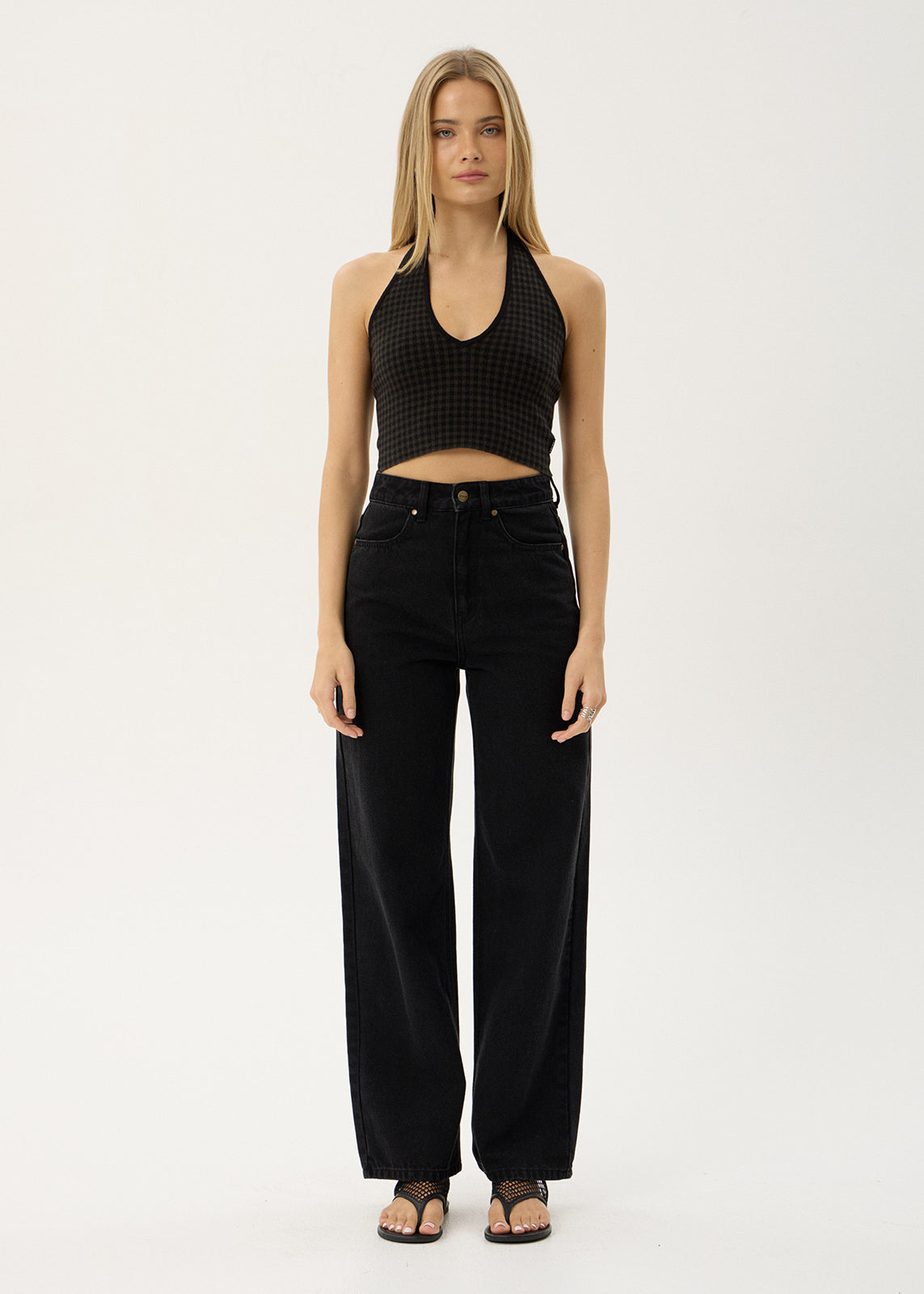 AFENDS Womens Briar - Knit Halter Top - Thyme Gingham
