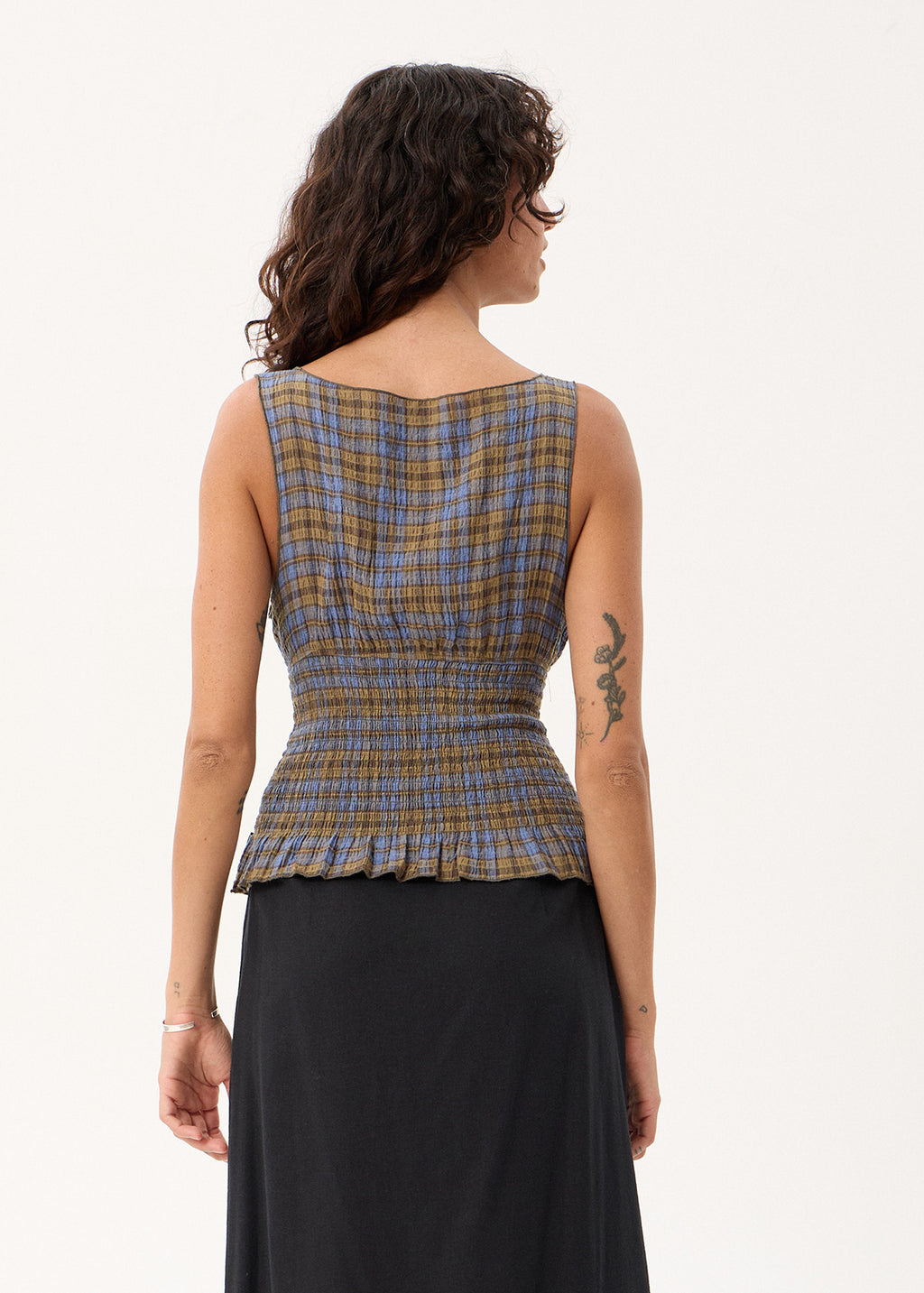 AFENDS Cedar - Seersucker Sleeveless Top - Cedar / Blue Check