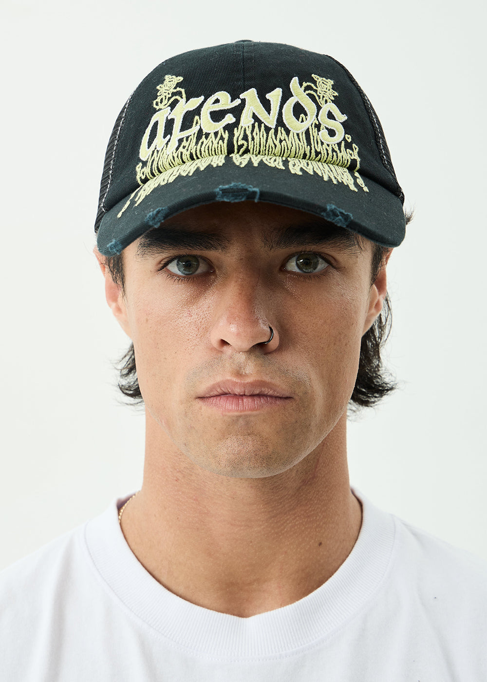 AFENDS Mens Pent-A-Gone - Six Panel Mesh Cap - Stone Black