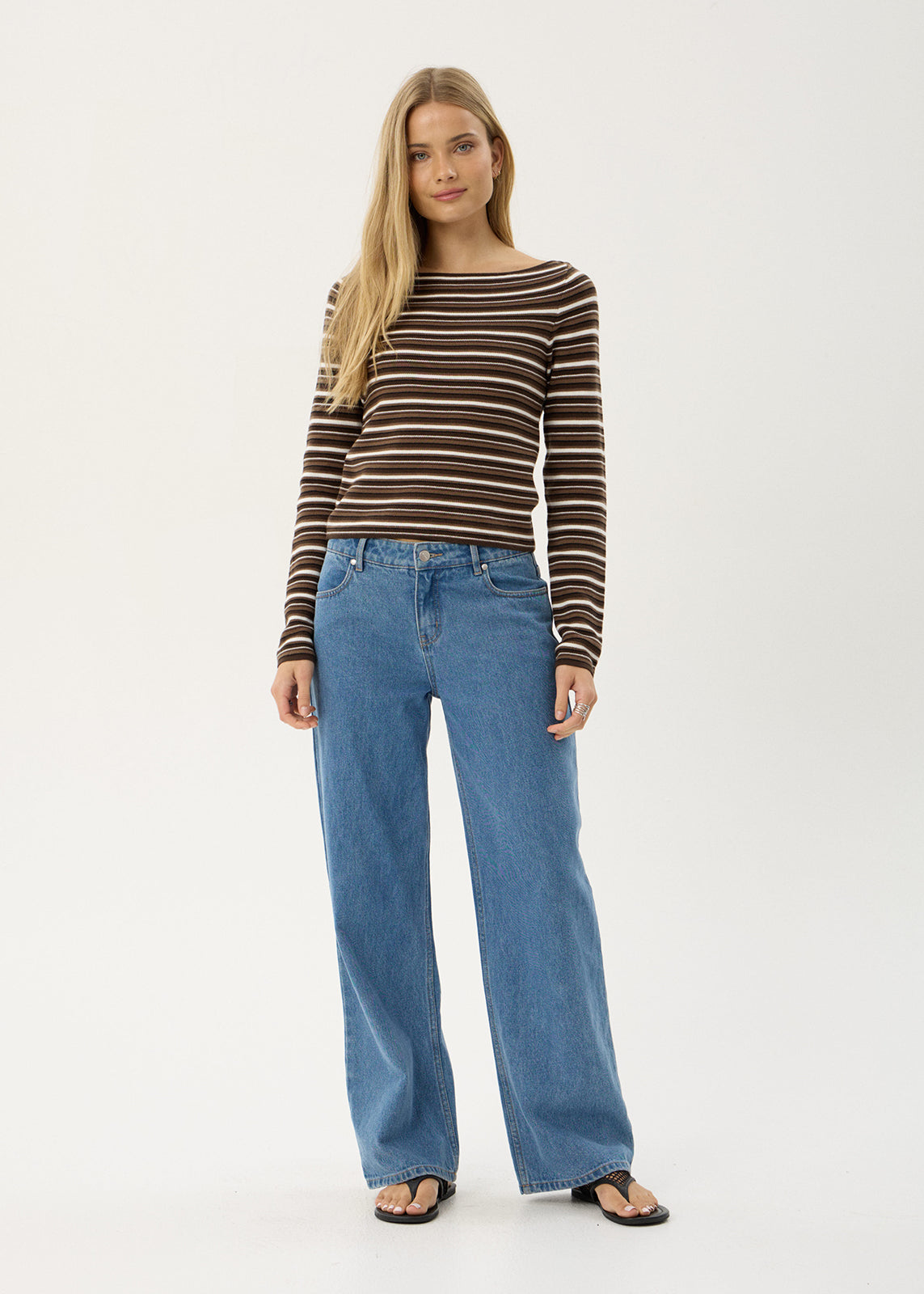 AFENDS Womens Hadley - Knit Long Sleeve Top - Coffee Stripe