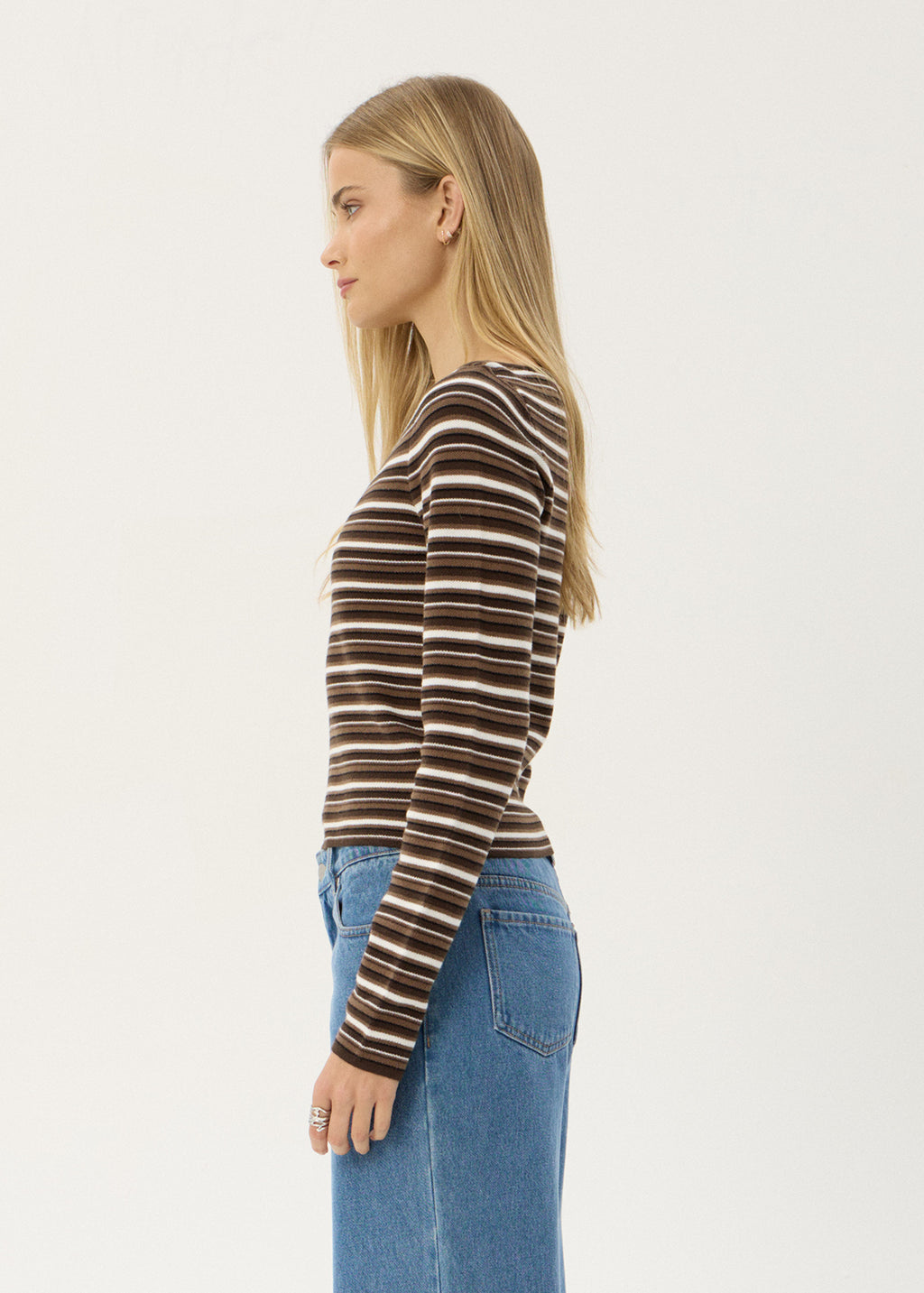 AFENDS Womens Hadley - Knit Long Sleeve Top - Coffee Stripe