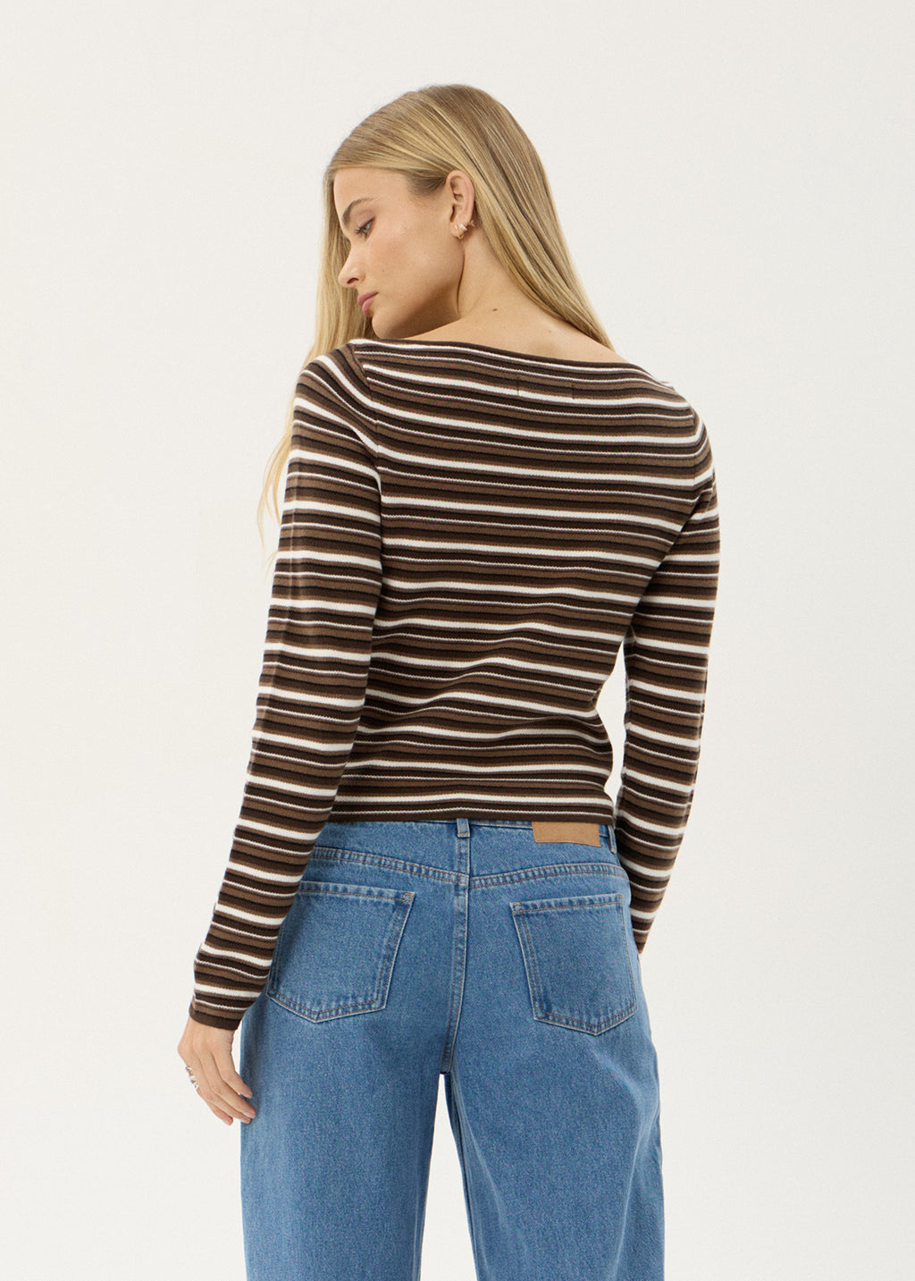 AFENDS Womens Hadley - Knit Long Sleeve Top - Coffee Stripe