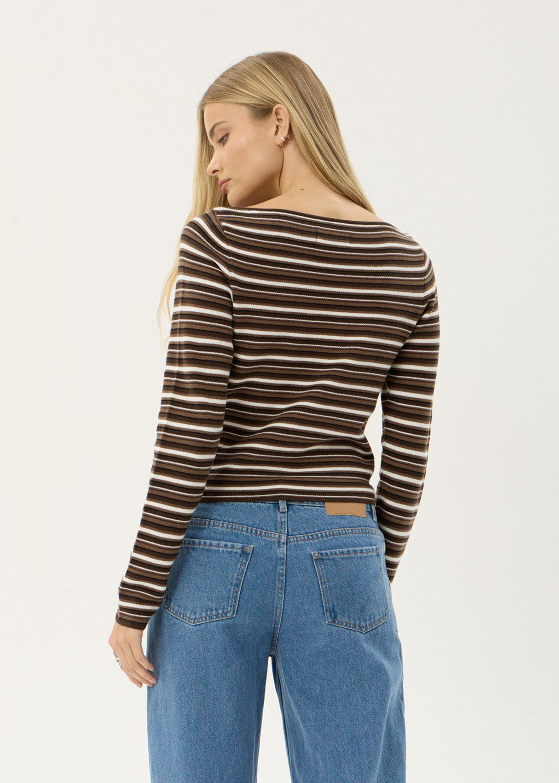 AFENDS Womens Hadley - Knit Long Sleeve Top - Coffee Stripe