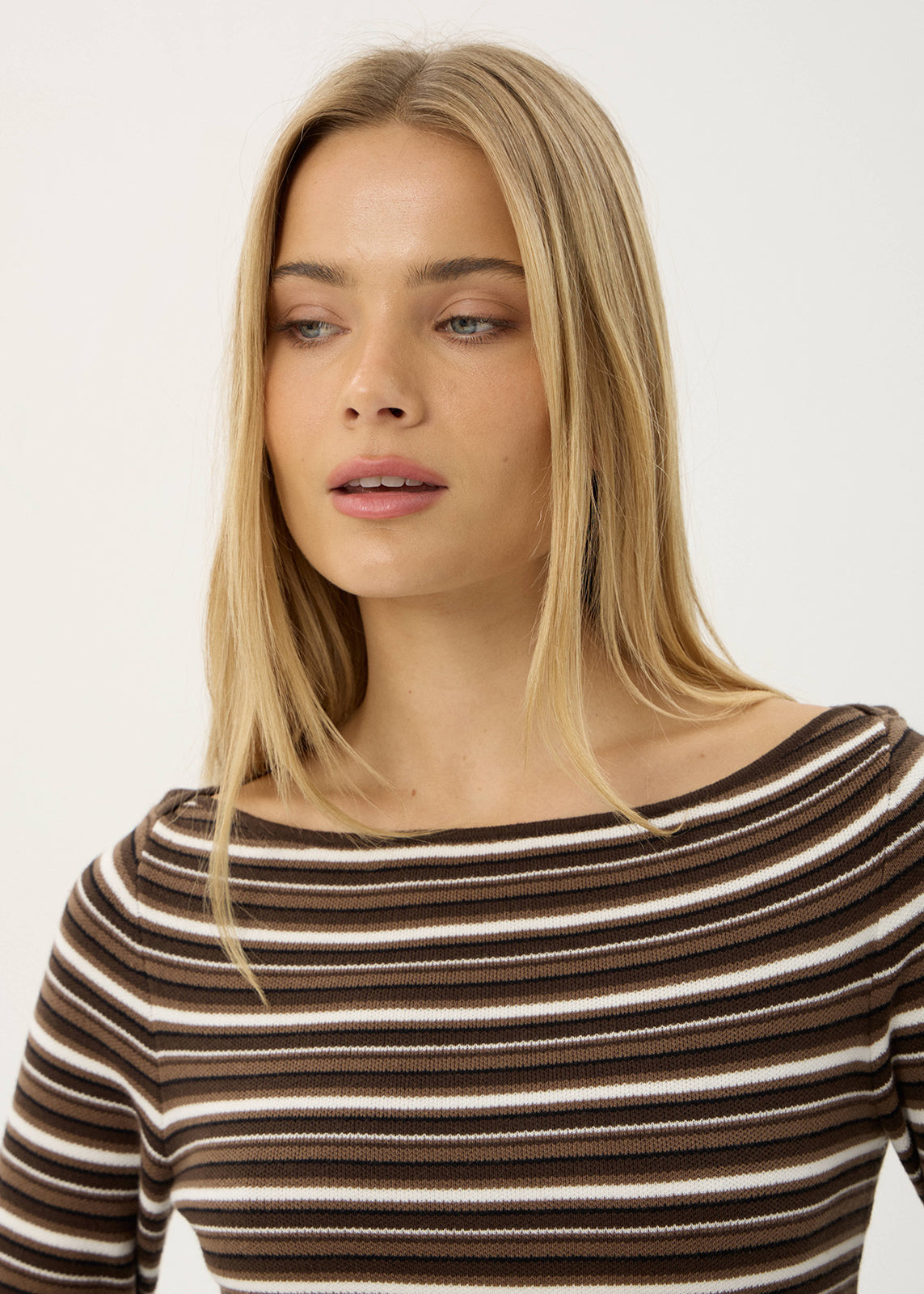 AFENDS Womens Hadley - Knit Long Sleeve Top - Coffee Stripe