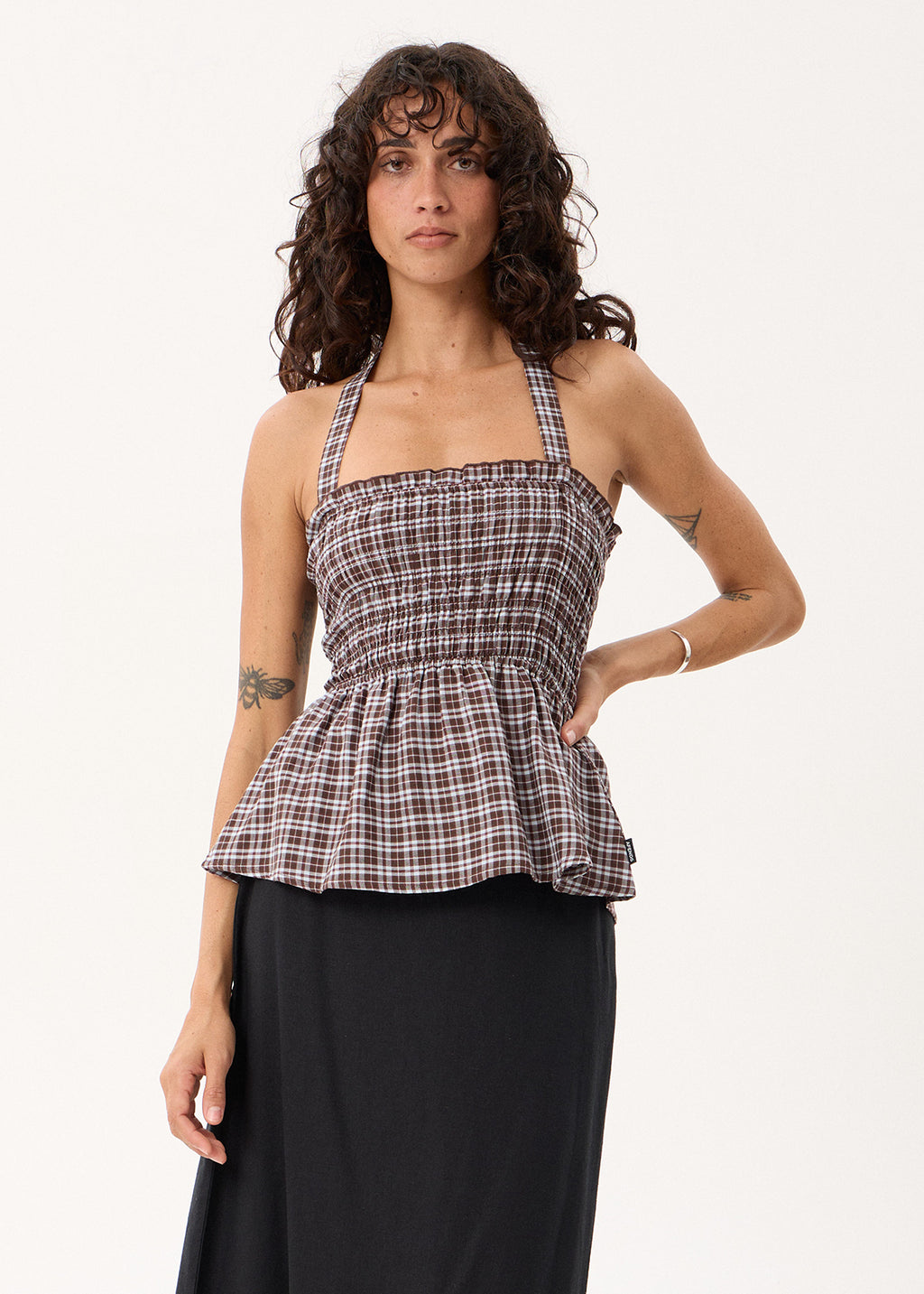 AFENDS Tiff - Strapless Top - Brown / Blue Check