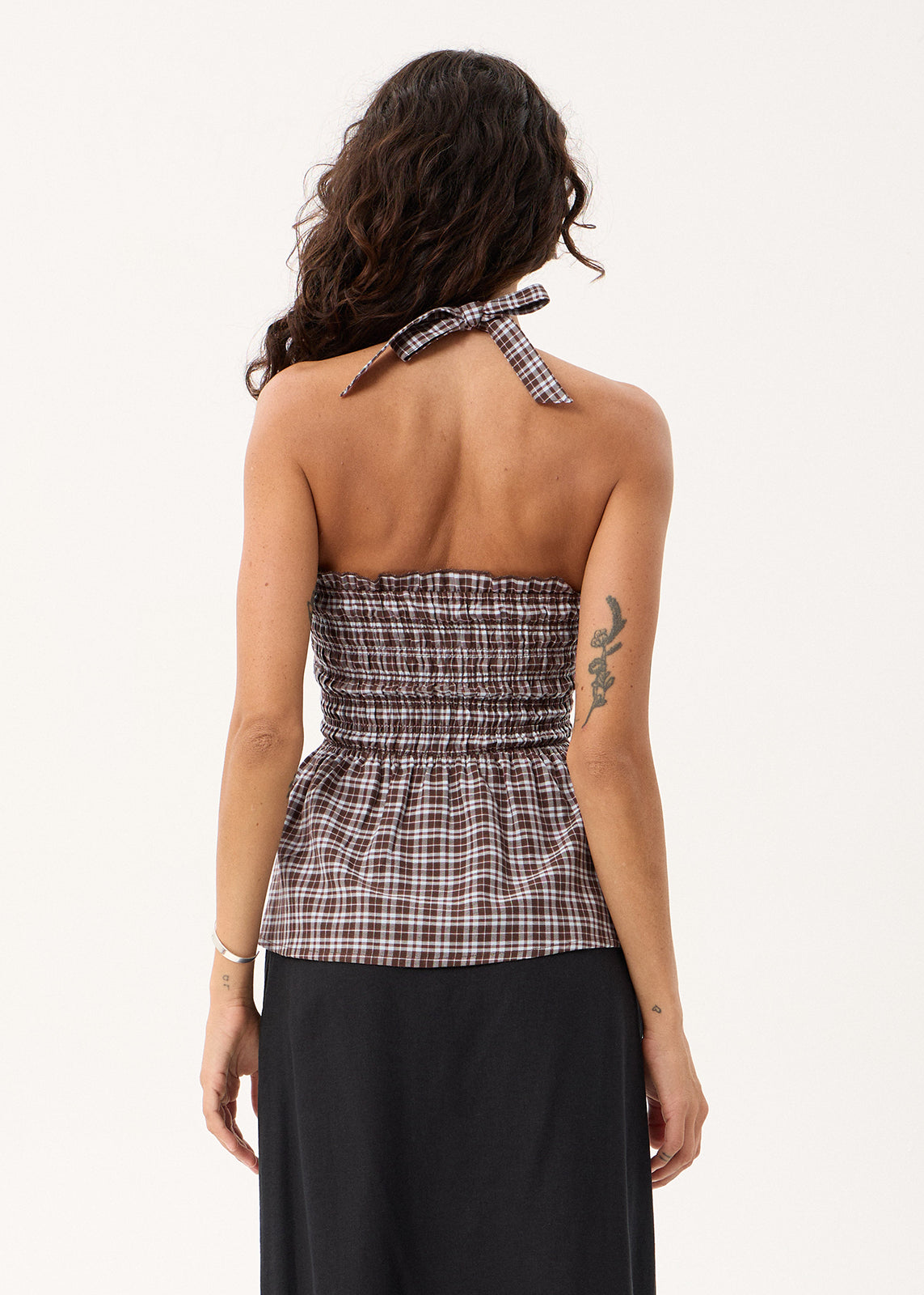 AFENDS Tiff - Strapless Top - Brown / Blue Check