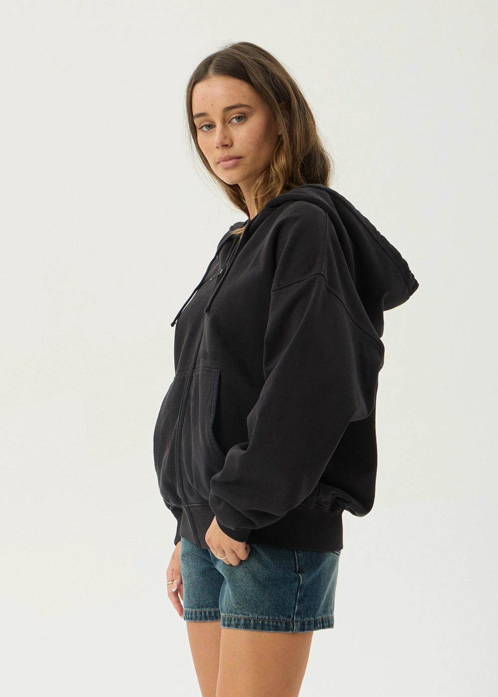 AFENDS Mens Genesis - Boxy Zip Hood - Stone Black