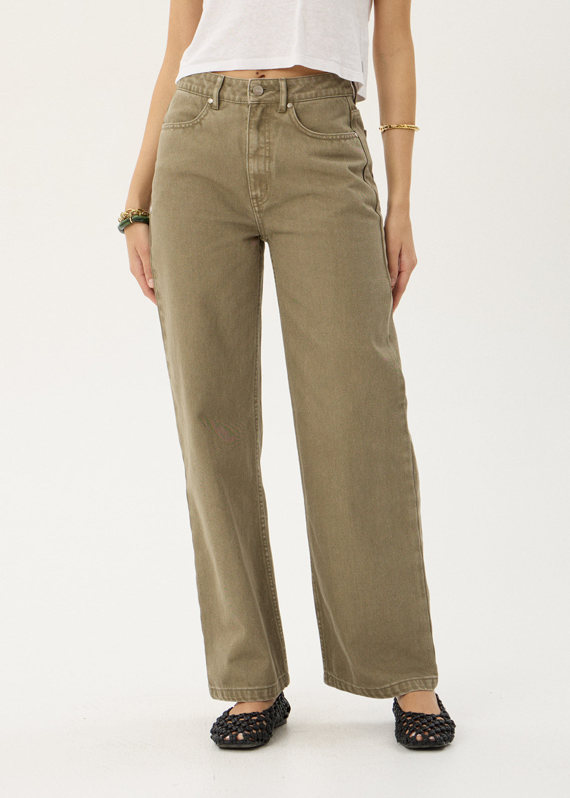 AFENDS Womens Bella - Denim Wide Leg Jean - Washed Olive