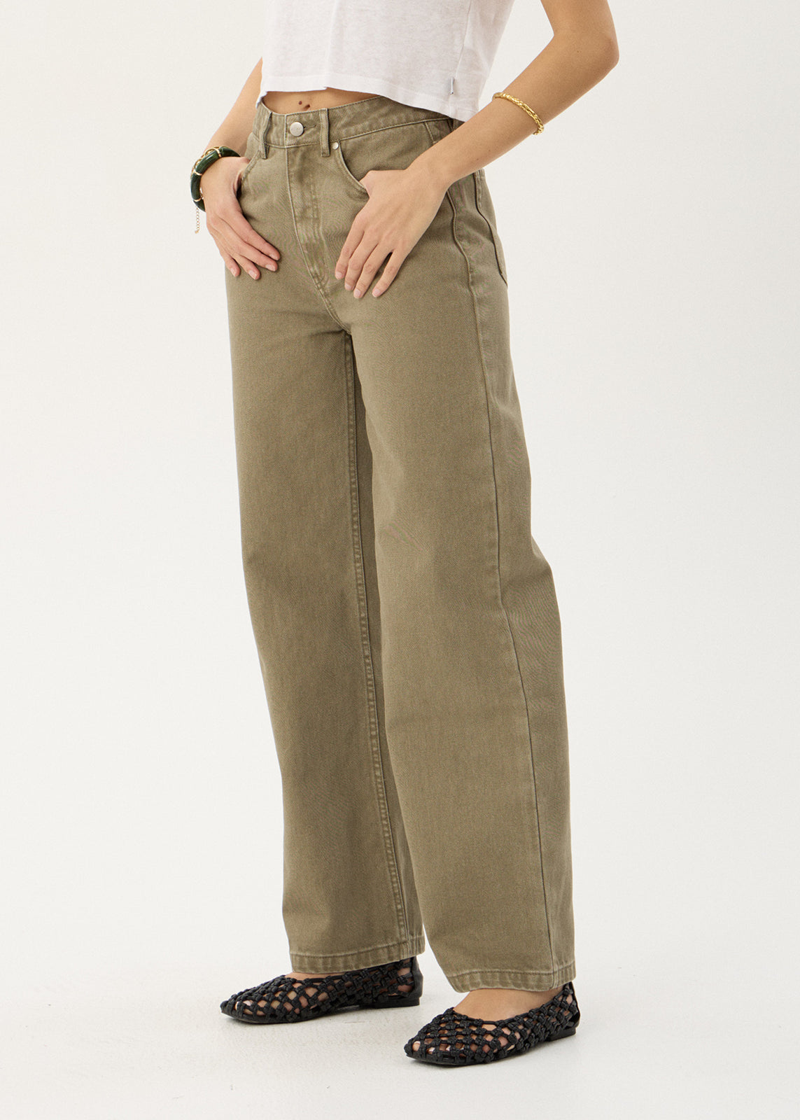AFENDS Womens Bella - Denim Wide Leg Jean - Washed Olive