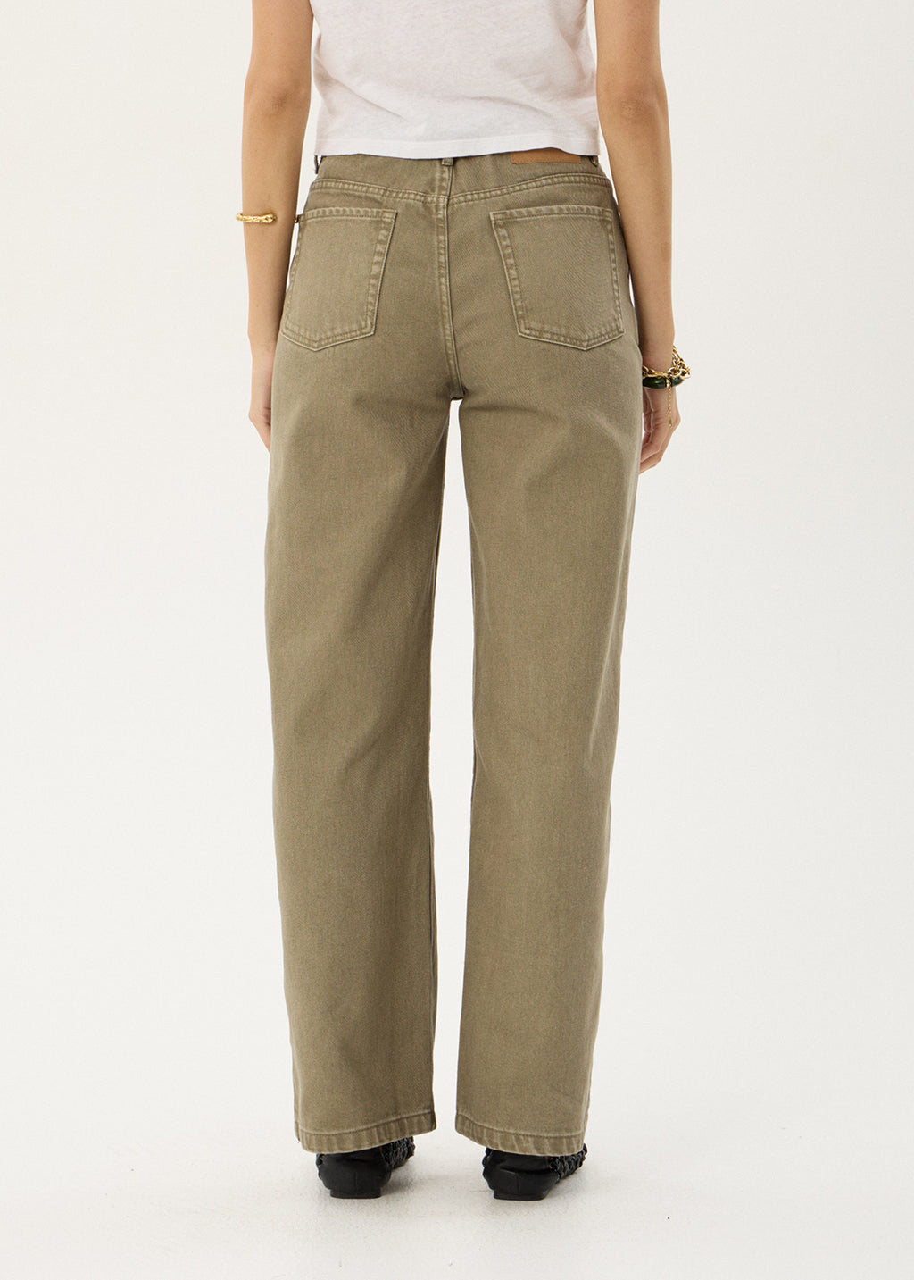 AFENDS Womens Bella - Denim Wide Leg Jean - Washed Olive