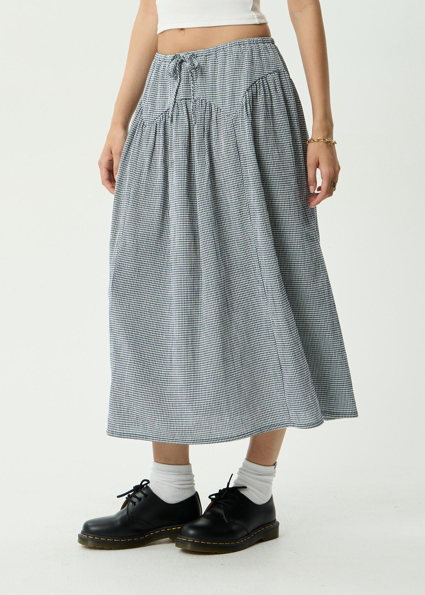AFENDS Womens Marlow - Midi Skirt - Indy Navy Check