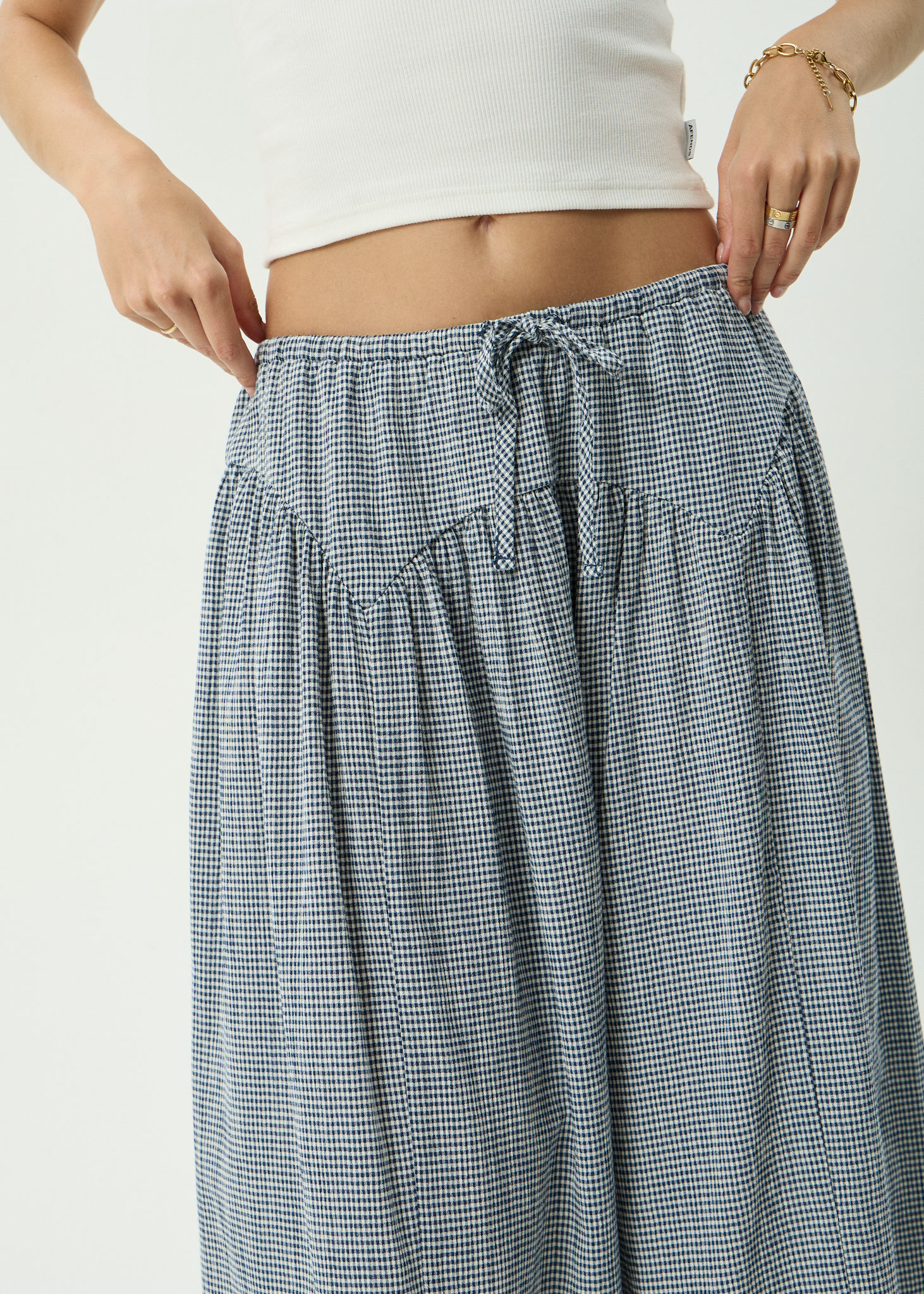 AFENDS Womens Marlow - Midi Skirt - Indy Navy Check