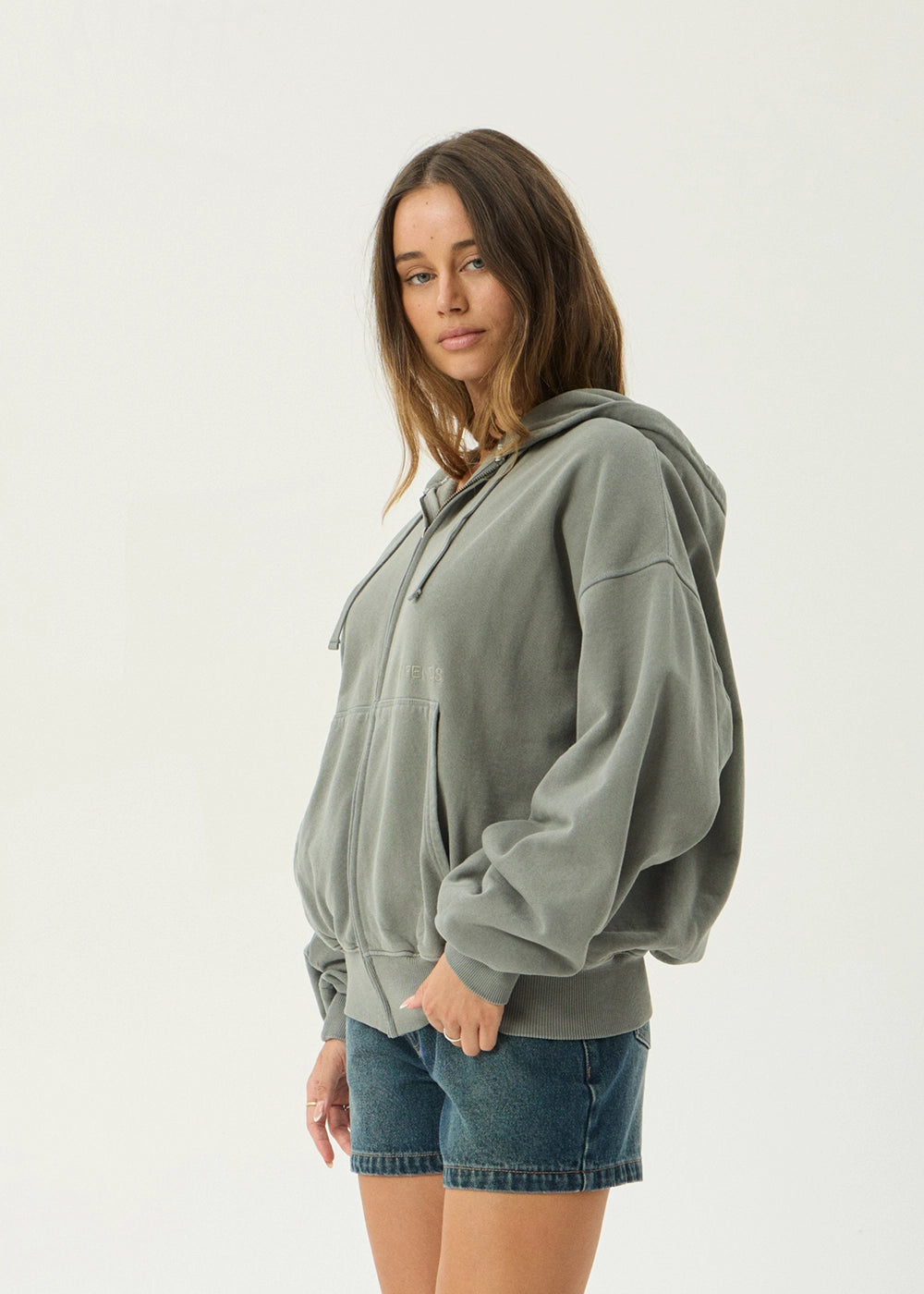 AFENDS Mens Genesis - Boxy Zip Hood - Washed Sycamore