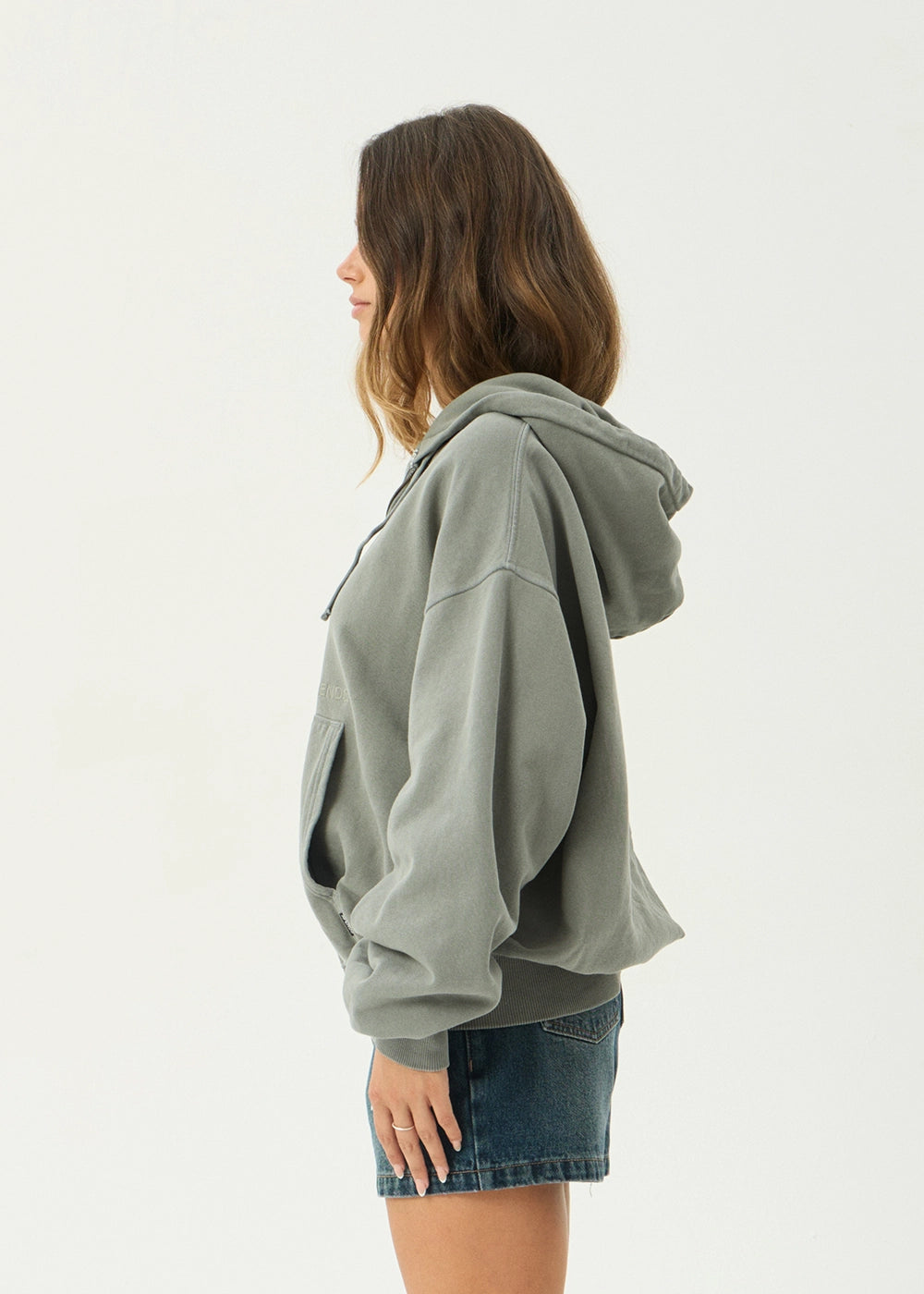 AFENDS Mens Genesis - Boxy Zip Hood - Washed Sycamore