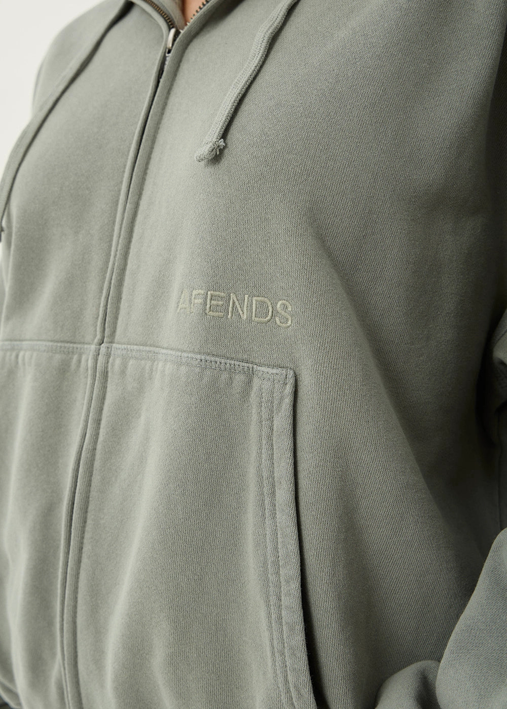 AFENDS Mens Genesis - Boxy Zip Hood - Washed Sycamore