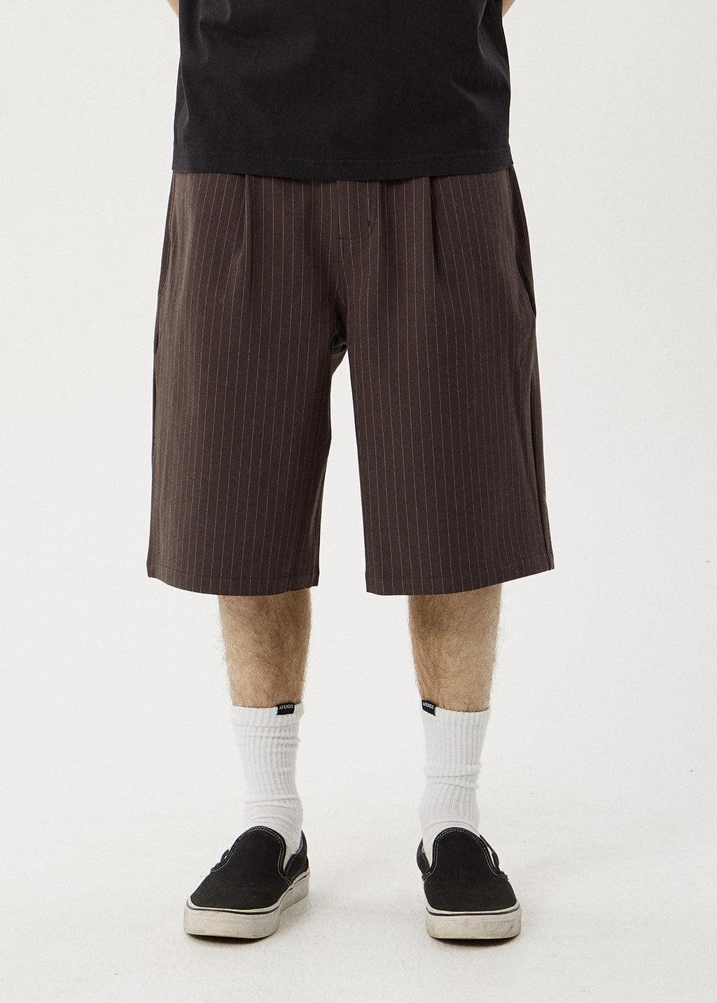 AFENDS Business - Baggy Pleated Short 24" - Coffee Stripe