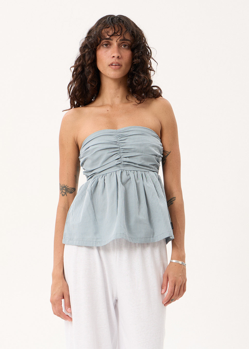AFENDS Juni - Strapless Top - Teal Stripe