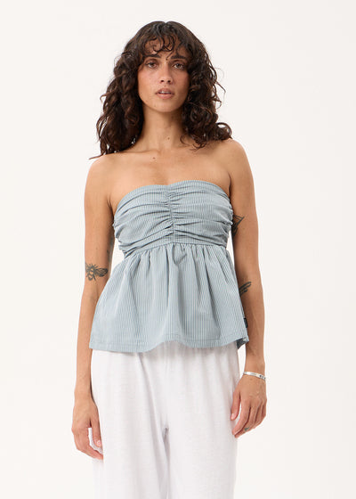 AFENDS Juni - Strapless Top - Teal Stripe