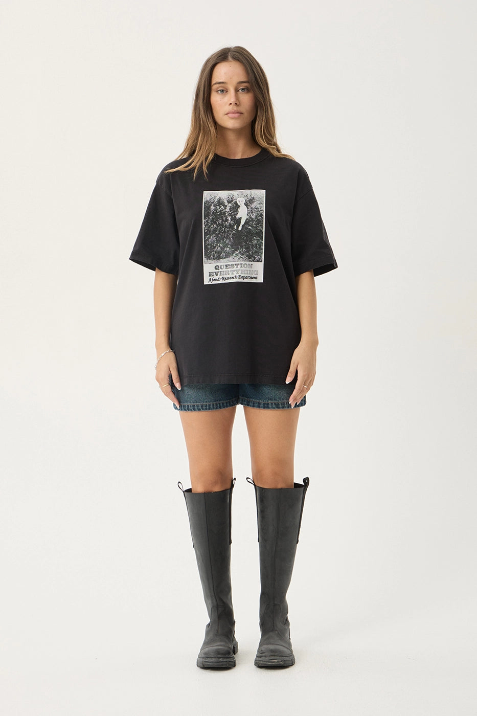 AFENDS Mens Research - Heavyweight Boxy Tee - Stone Black