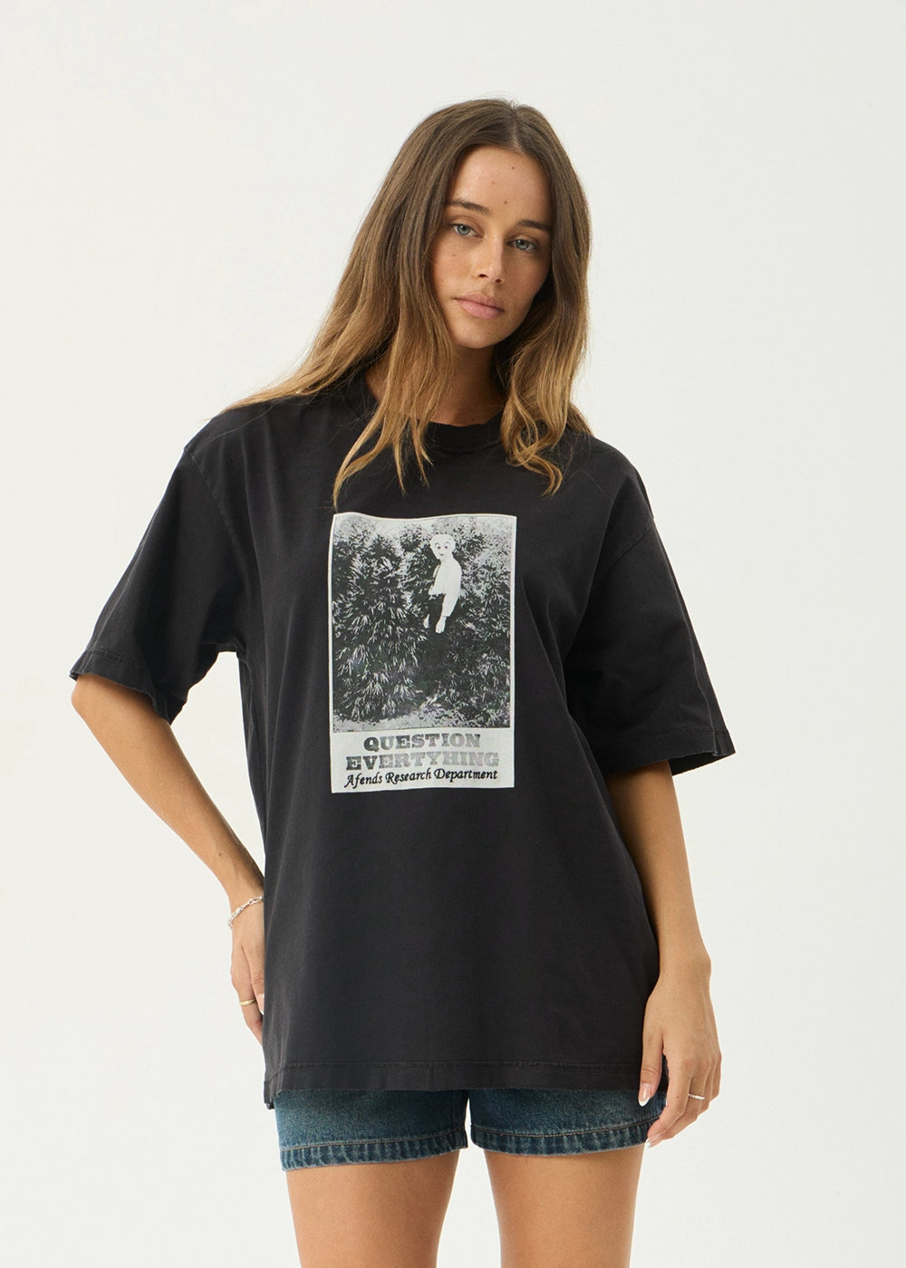 AFENDS Mens Research - Heavyweight Boxy Tee - Stone Black