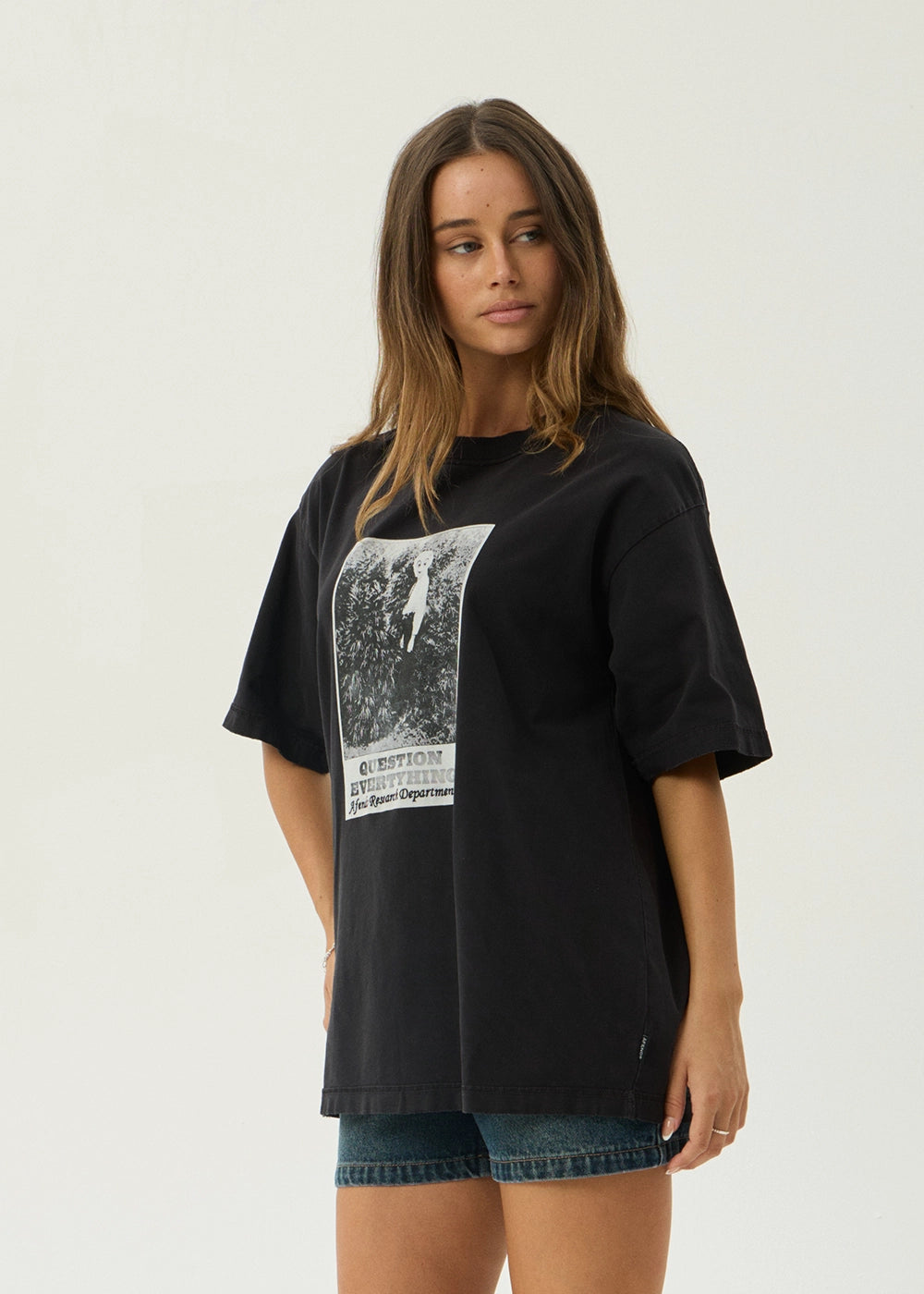 AFENDS Mens Research - Heavyweight Boxy Tee - Stone Black