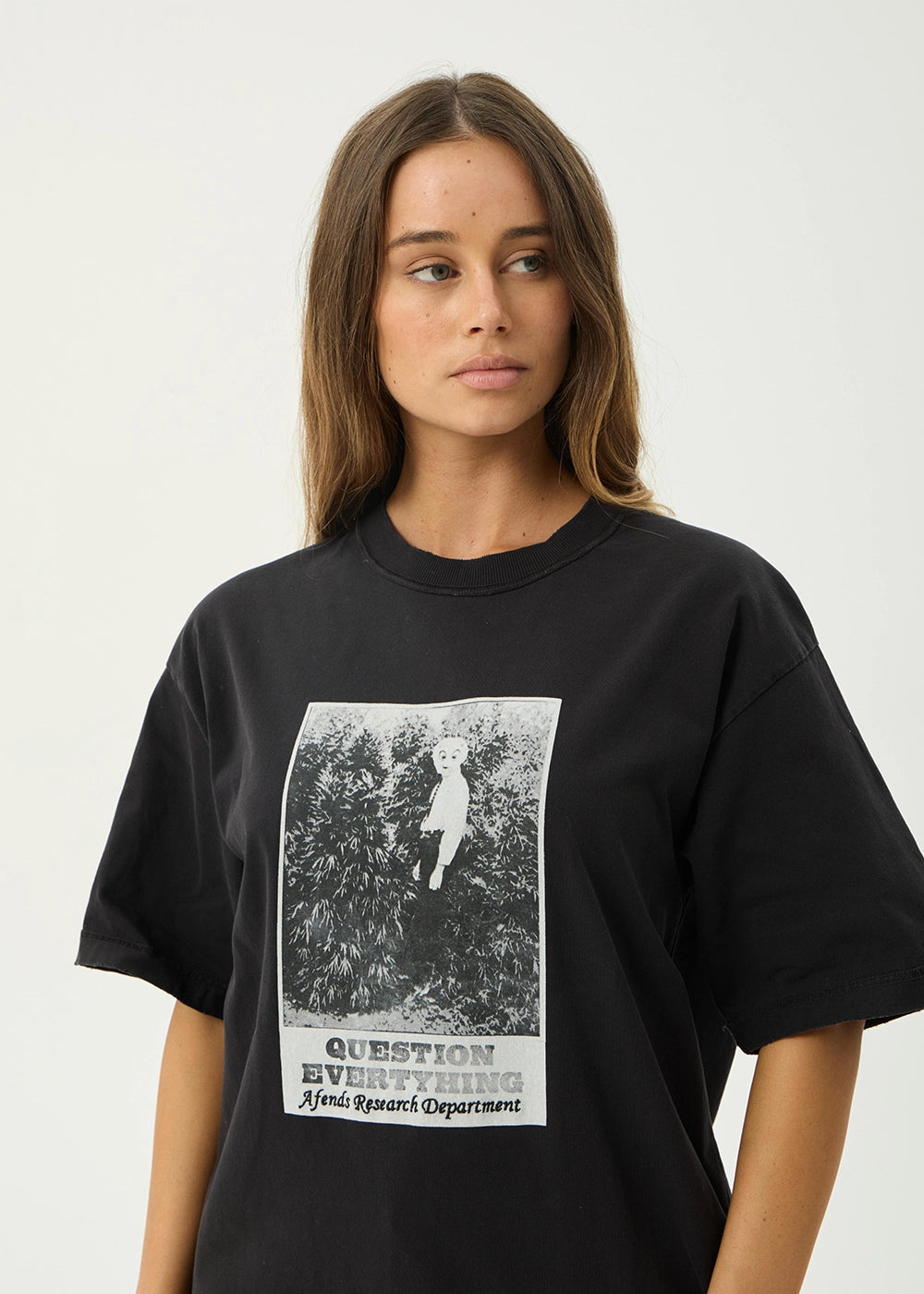 AFENDS Mens Research - Heavyweight Boxy Tee - Stone Black