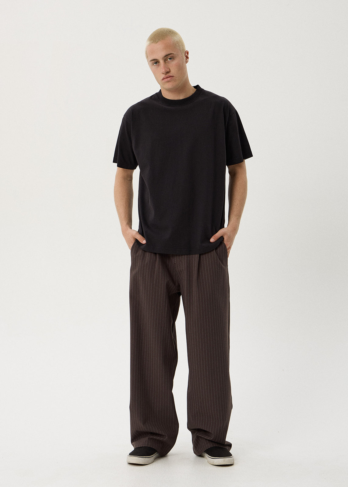 AFENDS Business - Pleated Pants - Coffee Stripe