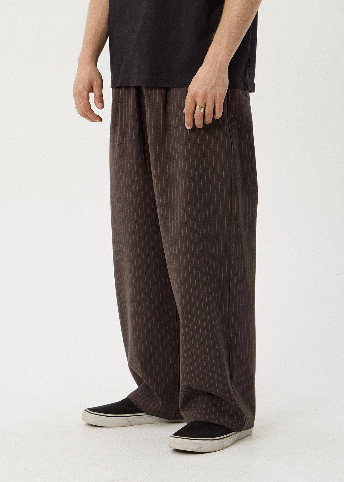 AFENDS Business - Pleated Pants - Coffee Stripe