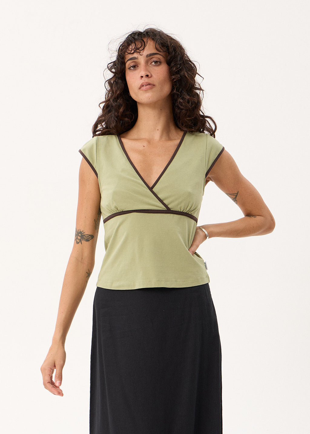 AFENDS Roxane - V-Neck Top - Sage