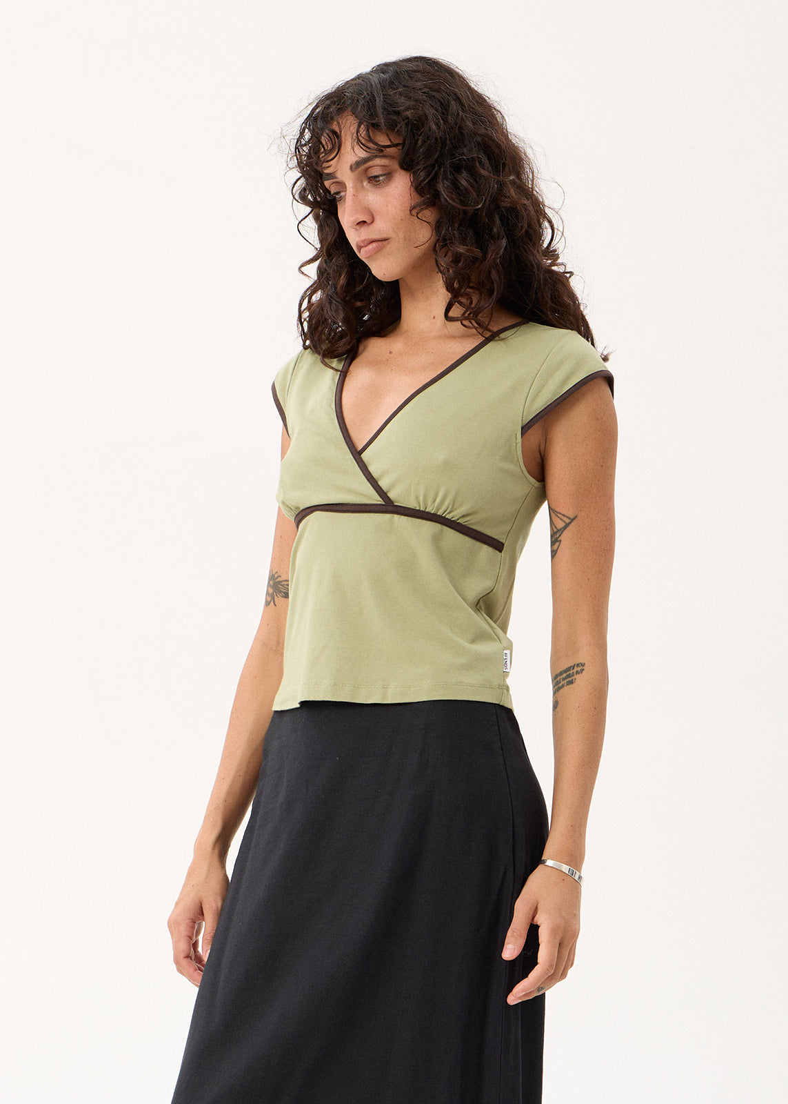 AFENDS Roxane - V-Neck Top - Sage