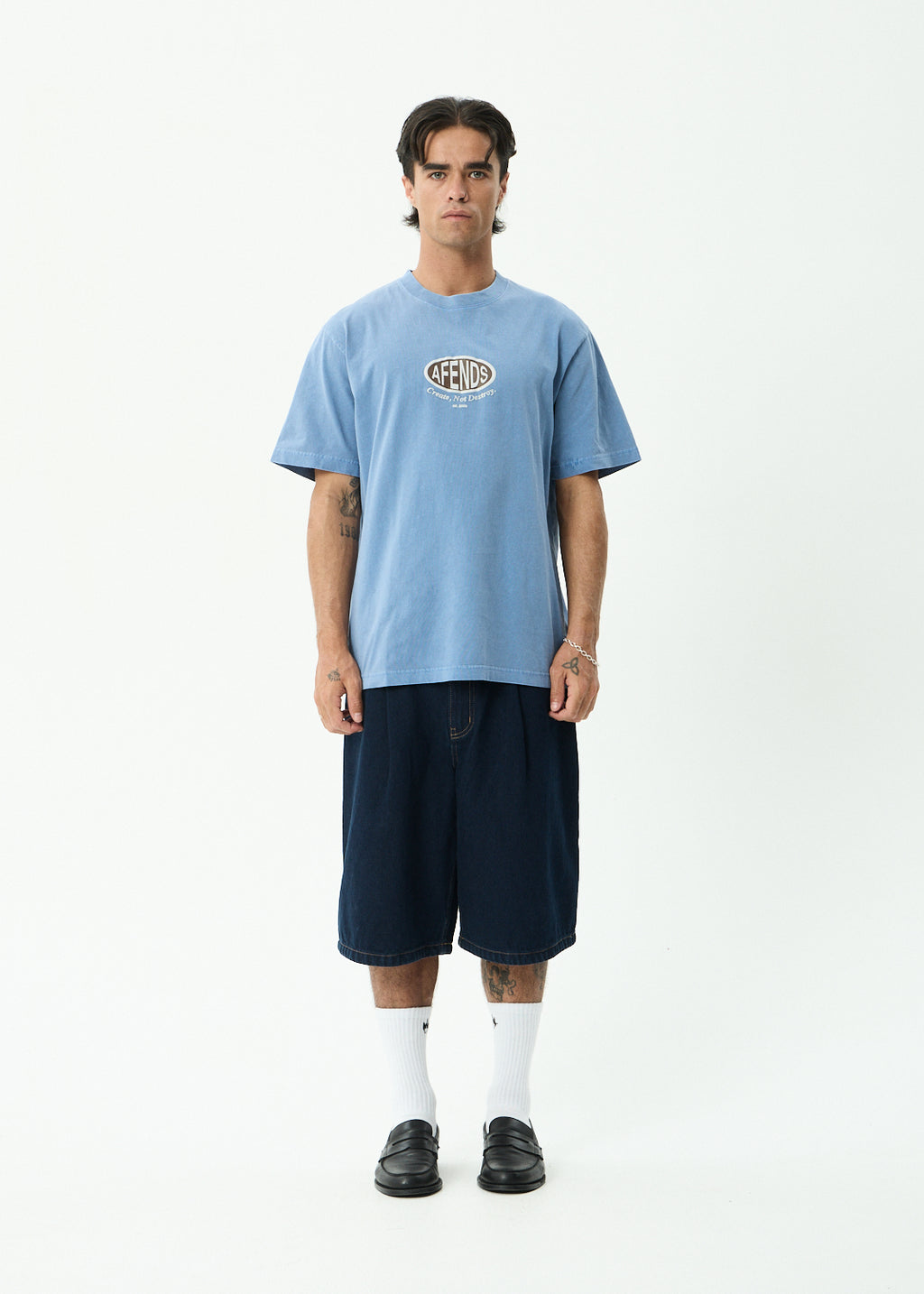 AFENDS Destroyed - Retro Tee - Washed Slate Blue