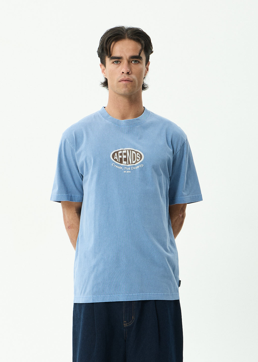 AFENDS Destroyed - Retro Tee - Washed Slate Blue