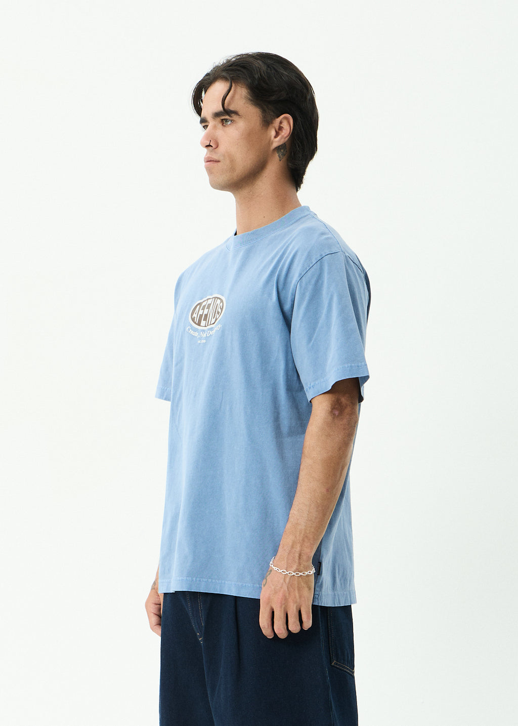 AFENDS Destroyed - Retro Tee - Washed Slate Blue