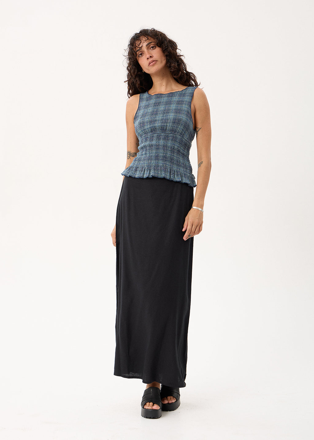 AFENDS Cedar - Seersucker Sleeveless Top - Navy Check