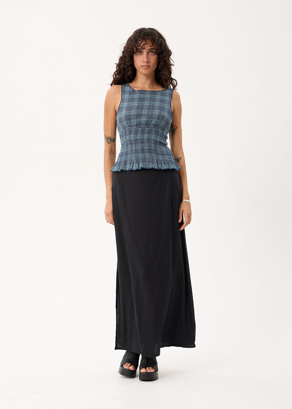 AFENDS Cedar - Seersucker Sleeveless Top - Navy Check